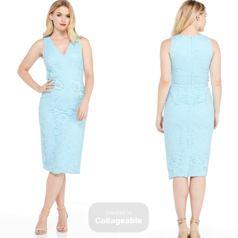 Maggy London Light Blue Lace Midi Sheath Dress Size 10